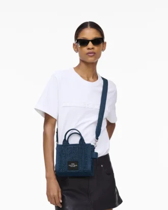Crystal Denim Crossbody Tote Bag