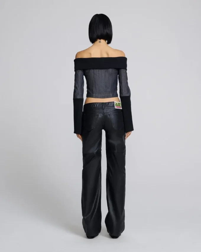Denim- och ribbstickad topp