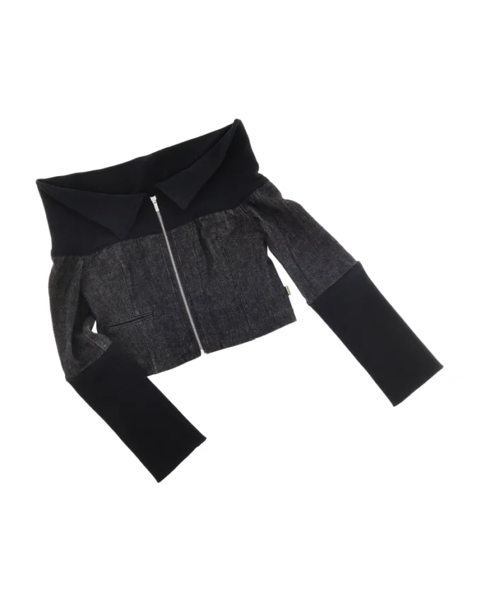 Denim- och ribbstickad topp