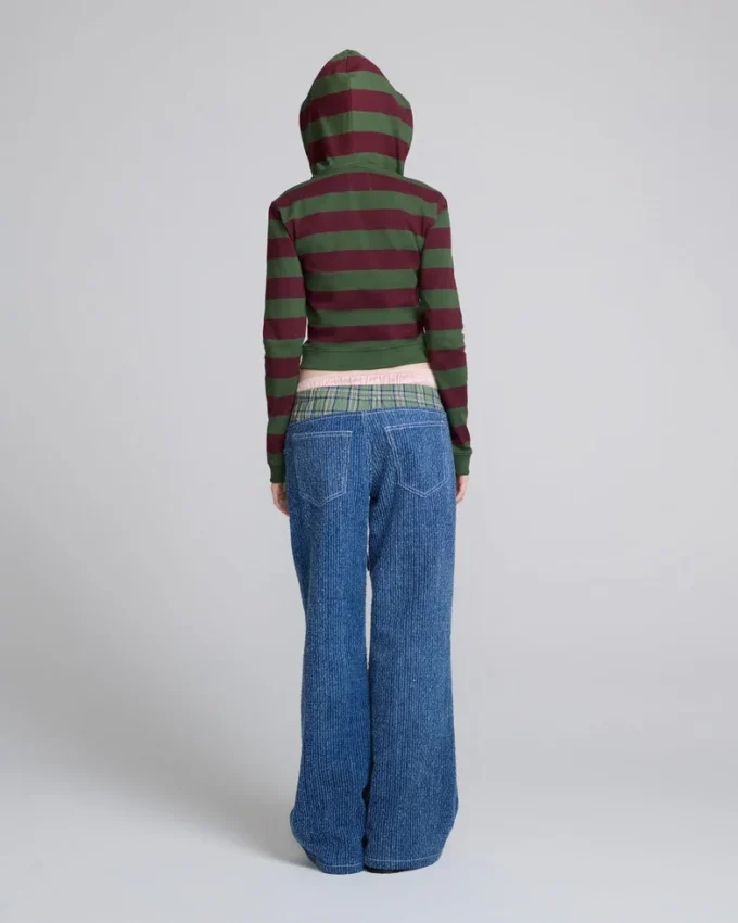 Fitted Stripe Zip-Up Hoodie