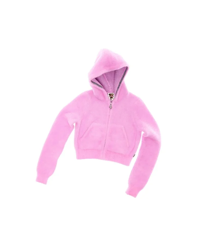 Fuzzy Shrunken Knit Zip-Up