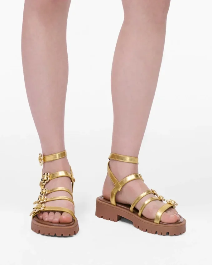Metallic Leather Daisy Gladiator Sandal